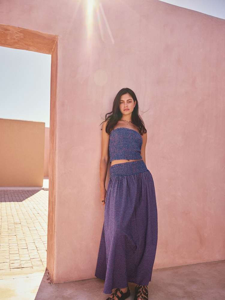 Purple/Blue Gingham - Smocked Waistband Maxi Skirt - Imaginea 1 din 4