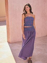 Purple/Blue Gingham - Smocked Waistband Maxi Skirt - Imaginea 2 din 4