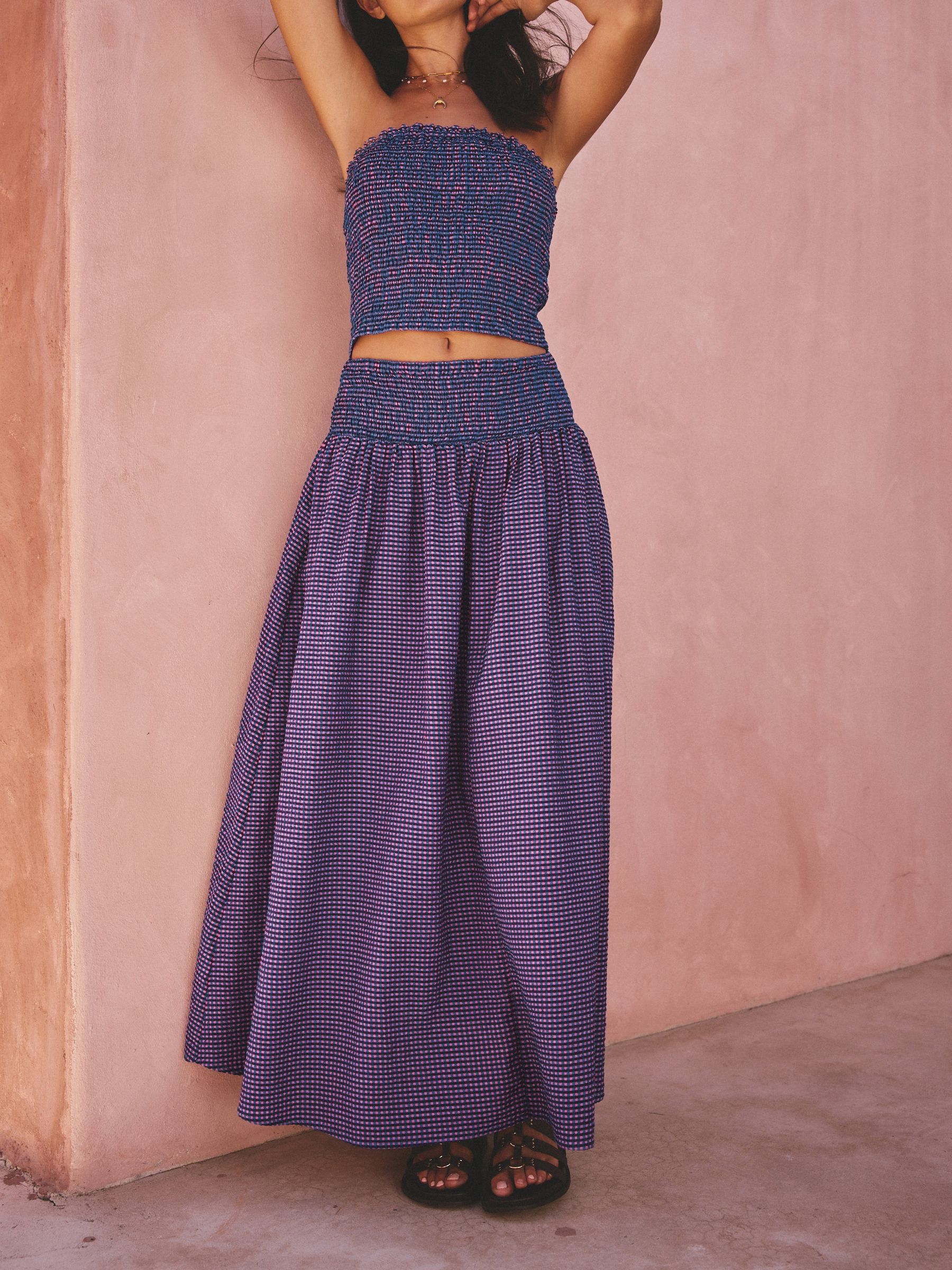 Buy Purple/Blue Gingham Smocked Waistband Maxi Skirt from Next USA