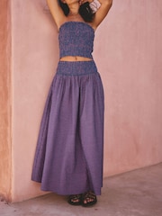 Purple/Blue Gingham - Smocked Waistband Maxi Skirt - Imaginea 3 din 4