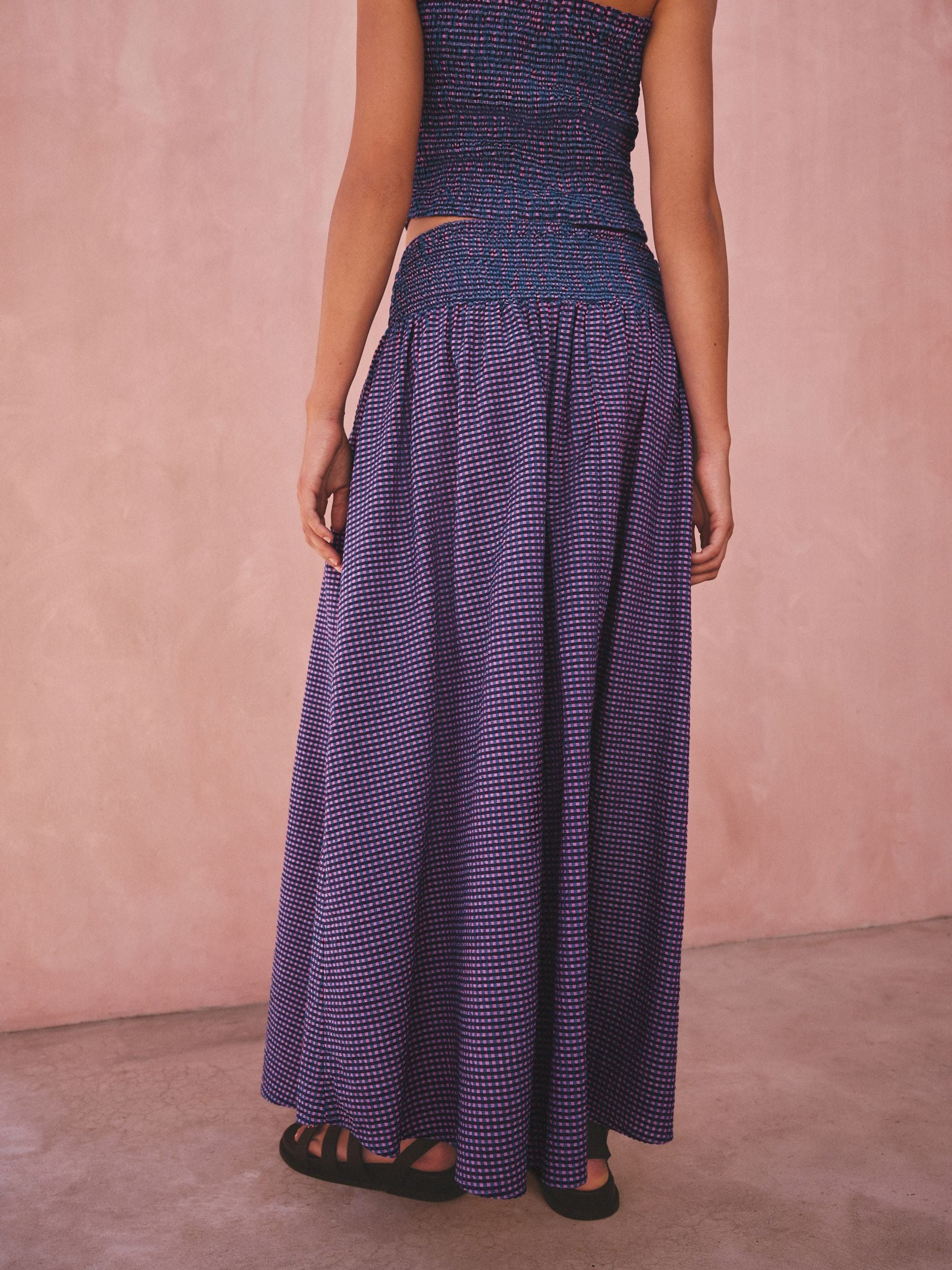 Buy Purple/Blue Gingham Smocked Waistband Maxi Skirt from Next USA