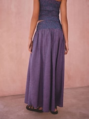 Purple/Blue Gingham - Smocked Waistband Maxi Skirt - Imaginea 4 din 4