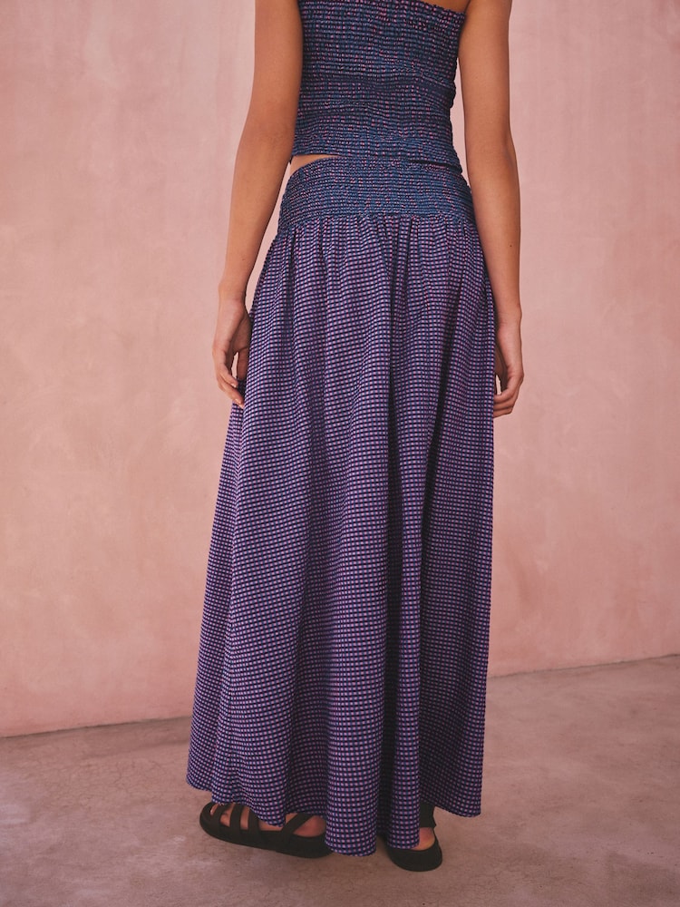 Purple/Blue Gingham - Smocked Waistband Maxi Skirt - Imaginea 4 din 4