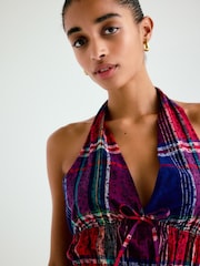 Blue/Red Paisley Print Halterneck Tie-Front Top - Image 5 of 9