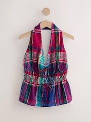 Blue/Red Paisley Print Halterneck Tie-Front Top - Image 7 of 9