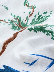 White/Blue Scenic Border Print - T-Shirt ya Boksi ya Mikono Mifupi yenye Kitani - Picha 8 kati ya 8