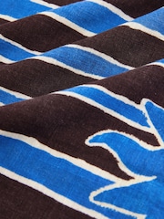 Brown/Blue Stripe Sun Border Print Short Sleeve Boxy T-Shirt with Linen - Image 3 of 3