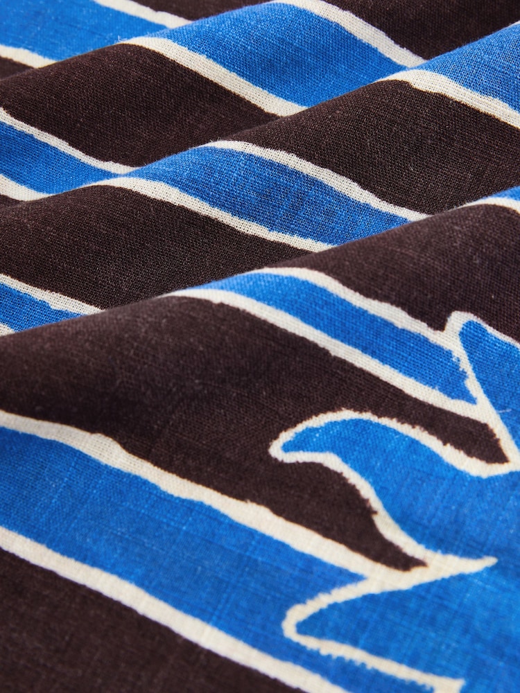 Brown/Blue Stripe Sun Border Print Short Sleeve Boxy T-Shirt with Linen - Image 7 of 7