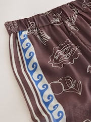 Brown/Blue Border Print Lightweight Pull-On Wide Leg Trousers - Image 3 of 3