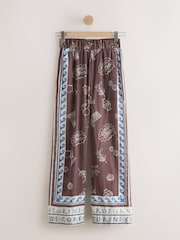 Brown/Blue Border Print - Lightweight Pull-On Wide Leg Trousers - Bild 6 von 8