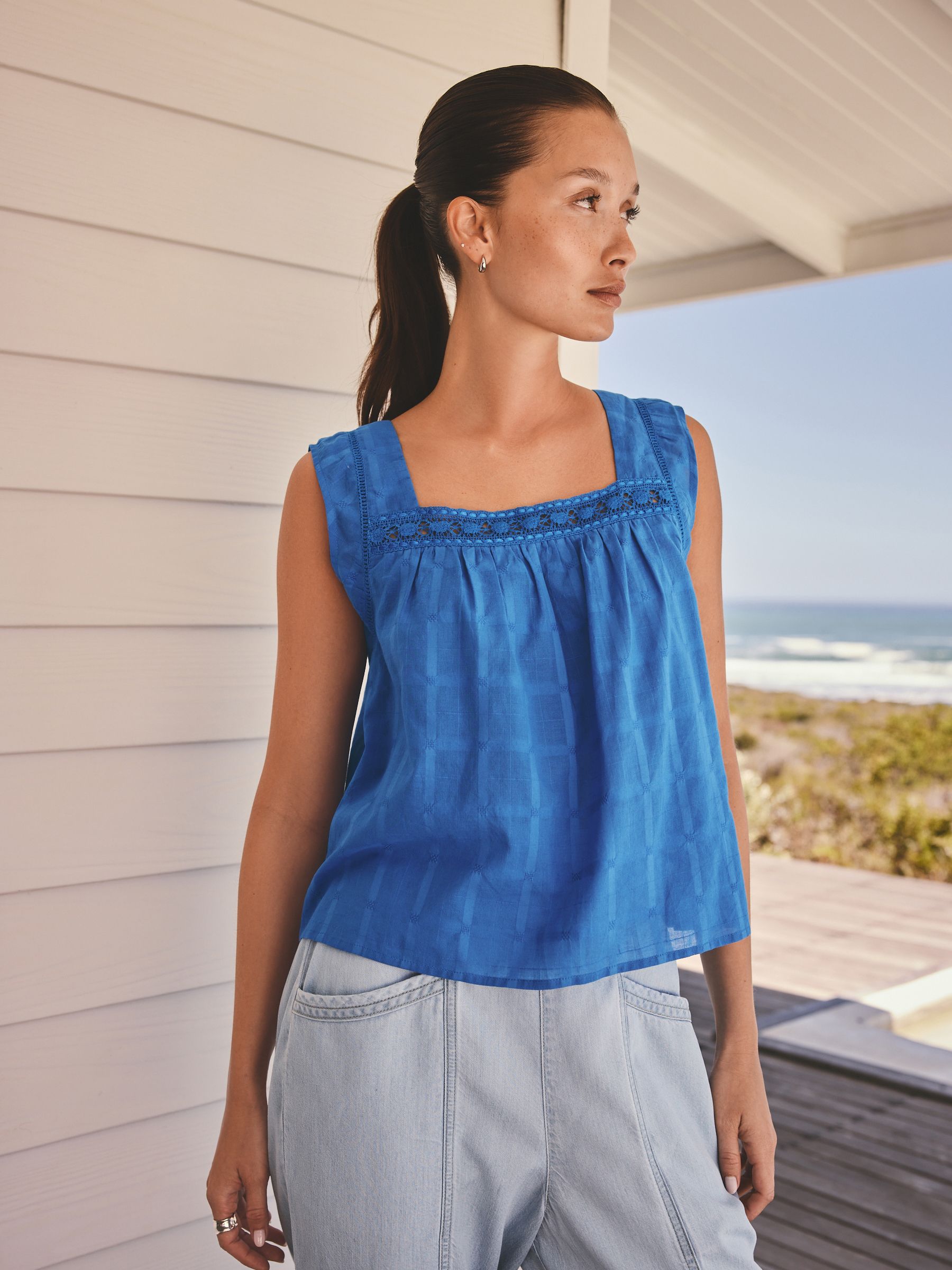 Buy Blue Square Neck Lace Detail Cami Top from the Next UK online shop