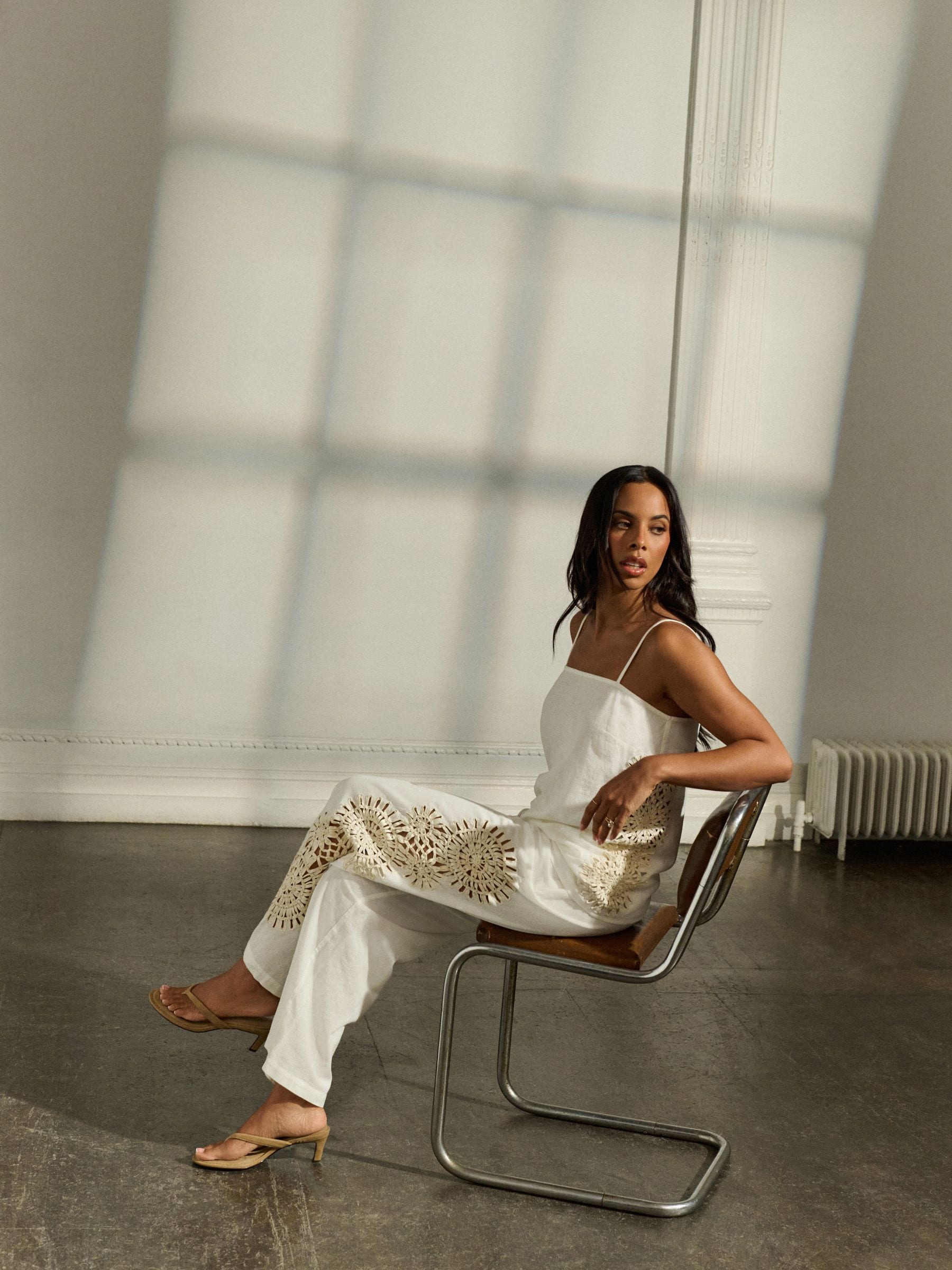 Buy Ecru Crochet Insert Wide Leg Lightweight Trousers With Linen