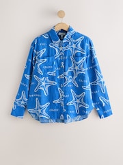 Blue/White Starfish Print 100% Linen Long Sleeve Shirt - Image 1 of 3