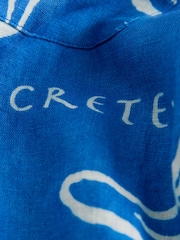 Blue/White Starfish Print 100% Linen Long Sleeve Shirt - Image 2 of 3