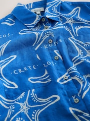 Blue/White Starfish Print 100% Linen Long Sleeve Shirt - Image 3 of 3