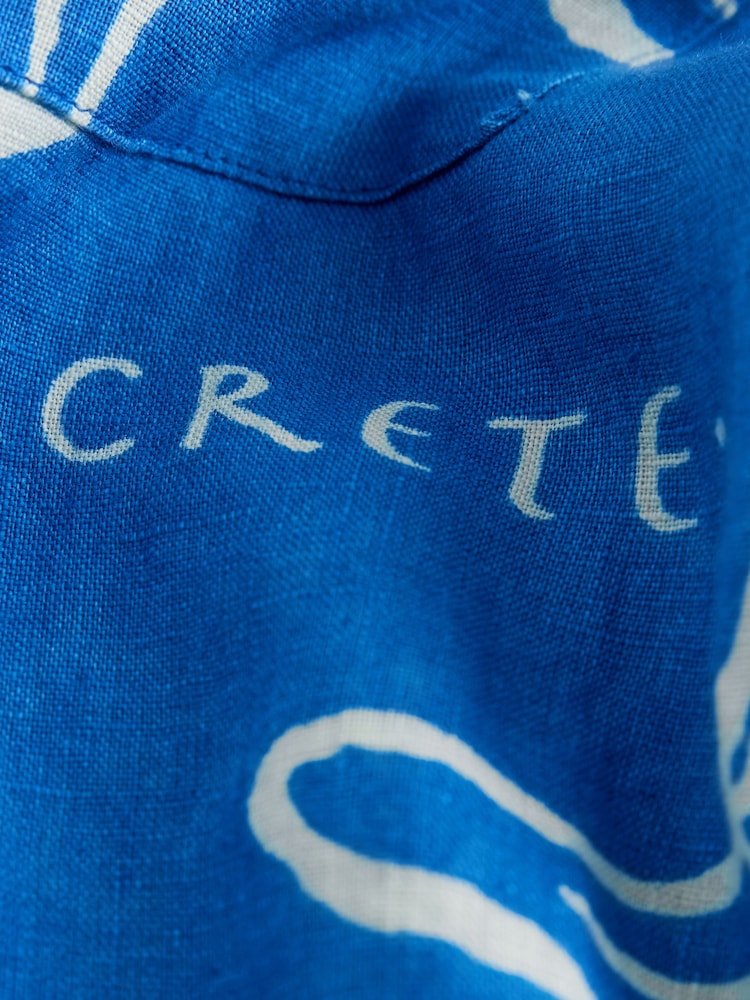 Blue/White Starfish Print N. Premium 100% Linen Long Sleeve Shirt - Image 8 of 8