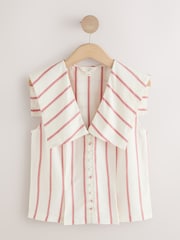 Red/White Stripe Sailor Collar Sleeveless Top with Linen - Image 6 of 8