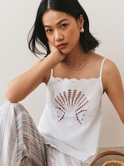 White Shell Cutwork Broderie Cami Top - Image 1 of 7