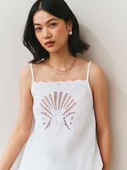 White Shell Cutwork Broderie Cami Top - Image 4 of 7