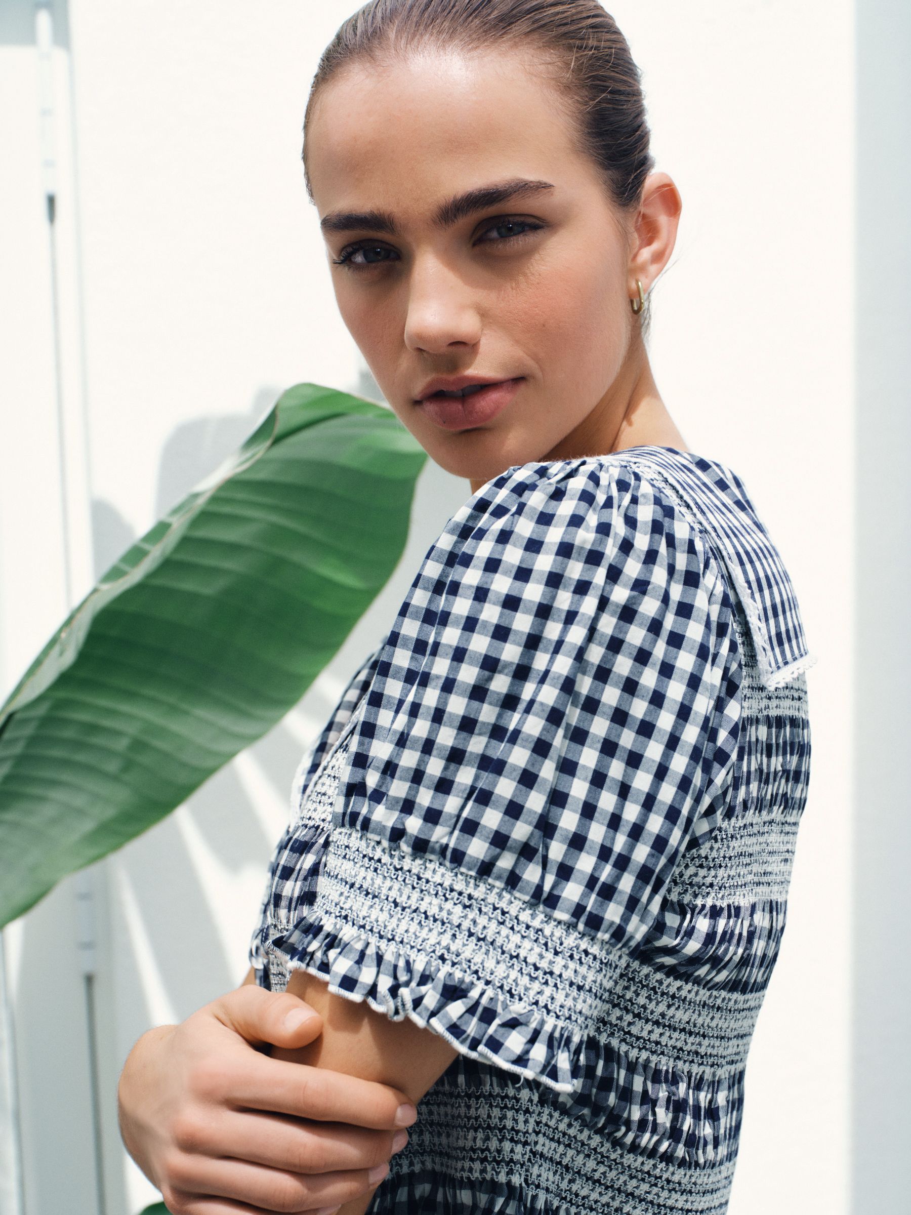 Buy Navy Blue Gingham Sailor Collar Tie Front Top from the Next UK