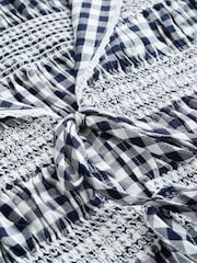 Navy Blue Gingham Sailor Collar Tie Front Top - Image 8 of 8