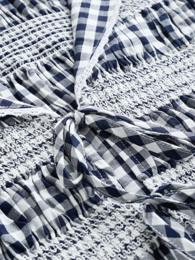 Navy Blue Gingham Sailor Collar Tie Front Top - Image 8 of 8