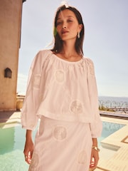 White Crochet Insert Long Sleeve Bardot Top - Image 2 of 5