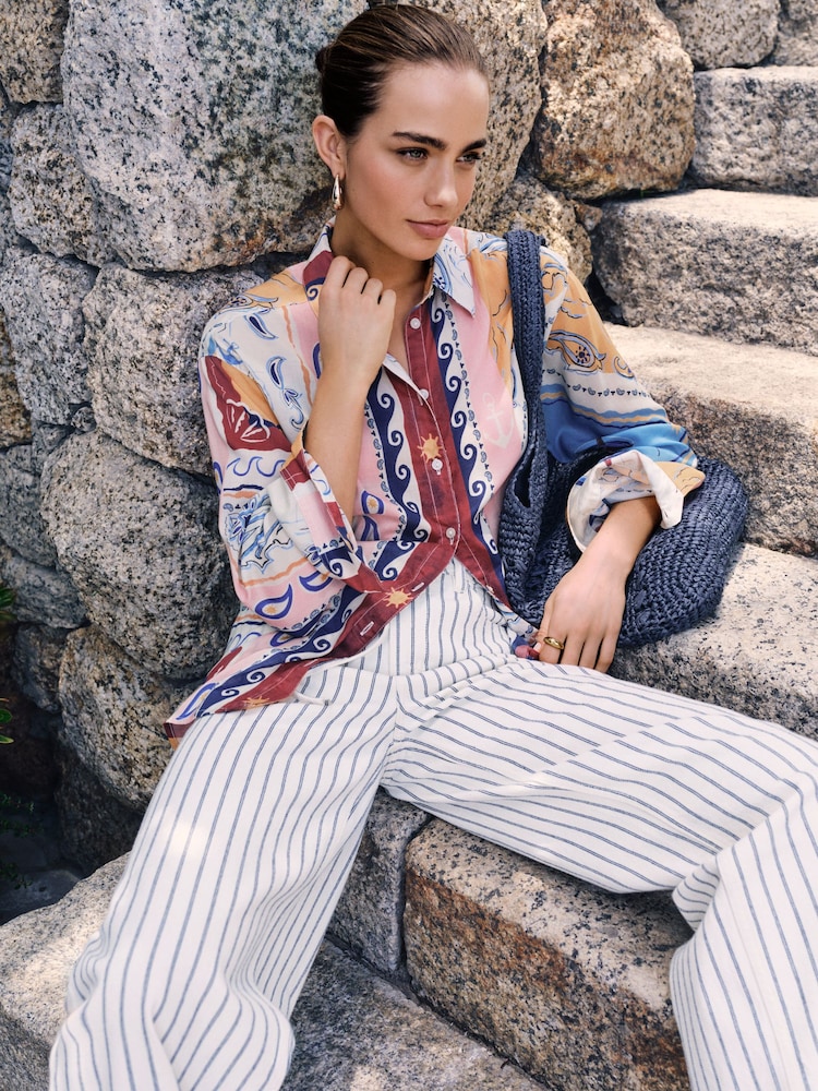 Multicoloured Scarf Print Tencel Long Sleeve Lightweight Shirt - Image 1 of 7