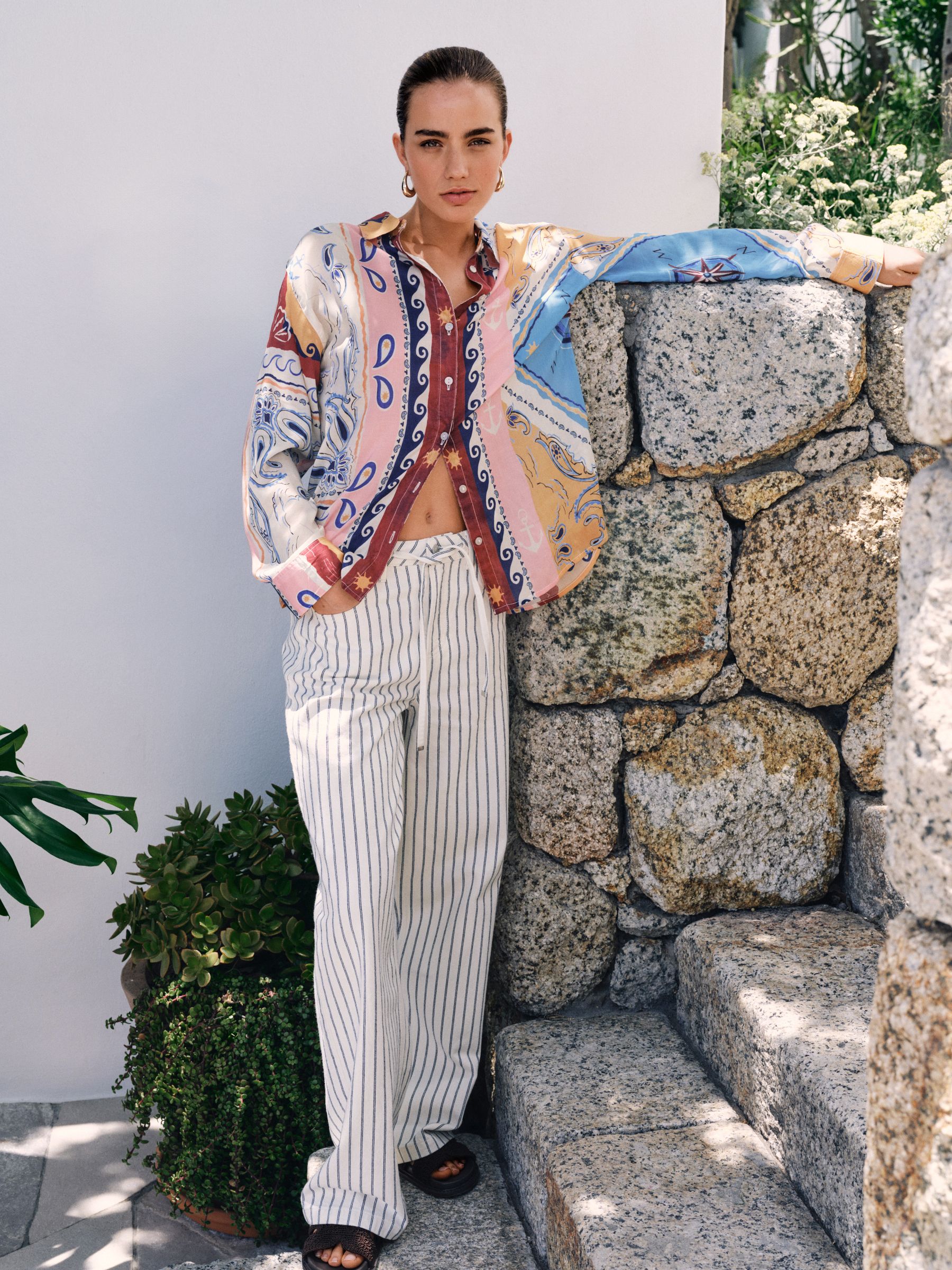 Buy Multicoloured Scarf Print Lightweight Long Sleeve Shirt from