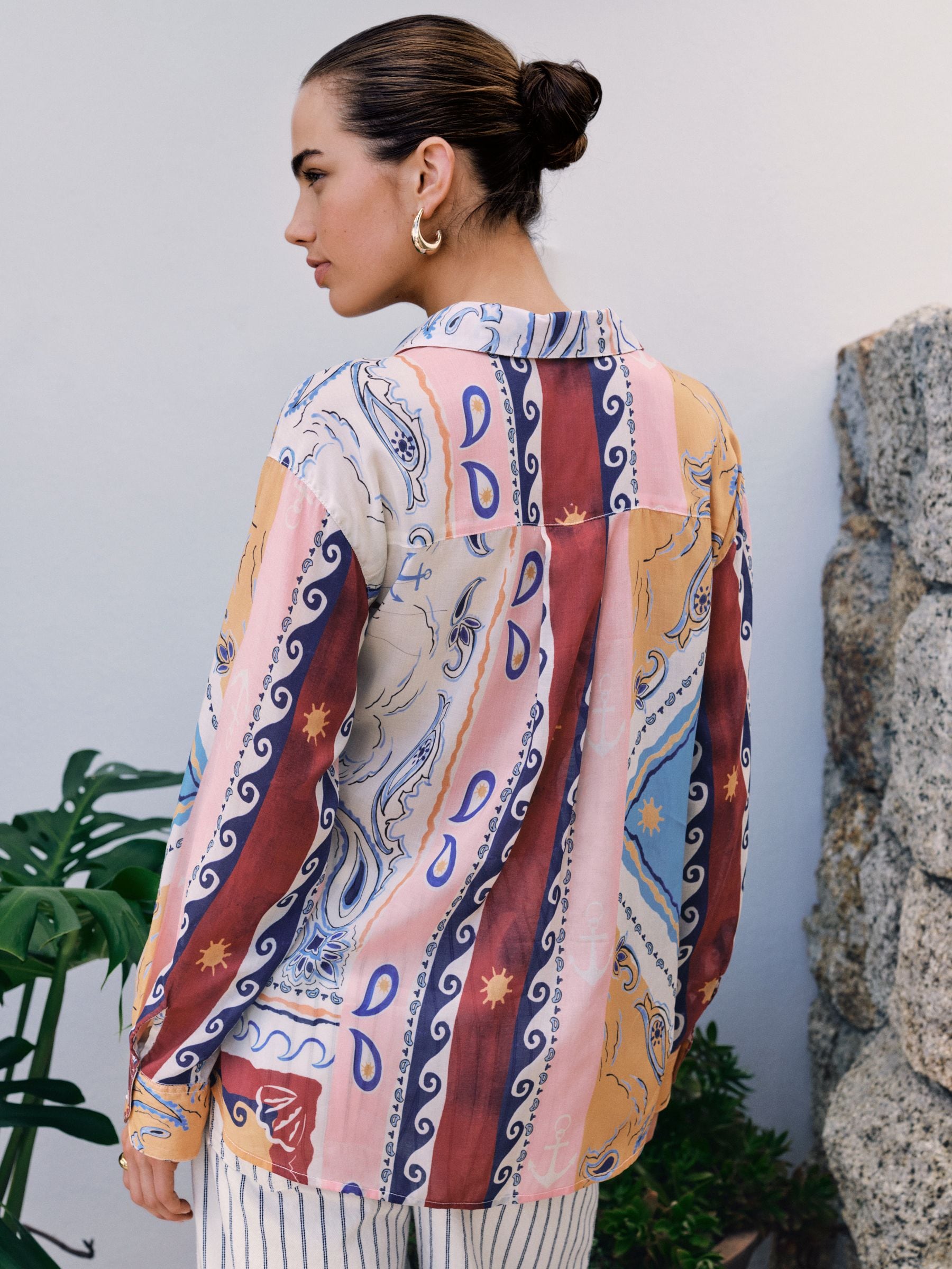 Buy Multicoloured Scarf Print Lightweight Long Sleeve Shirt from