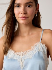 Blue/Cream Asymmetric Hem Lace Cami Top - Image 4 of 7
