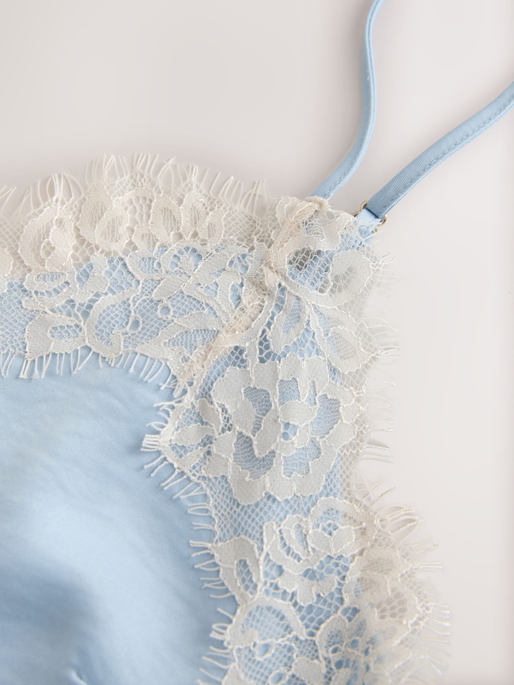 Blue/Cream Asymmetric Hem Lace Cami Top - Image 7 of 7