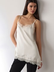 Cream Asymmetric Hem Lace Cami Top - Image 1 of 5