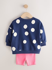 Navy Blue Polka Dot Heart Crew Neck Sweatshirt & Shorts Set (3mths-7yrs) - Image 6 of 8