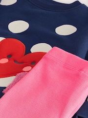 Navy Blue Polka Dot Heart Crew Neck Sweatshirt & Shorts Set (3mths-7yrs) - Image 8 of 8