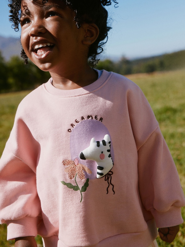 Light Pink Zebra Stripe Crew Neck Sweatshirt & Shorts Set (3mths-7yrs) - Image 2 of 8