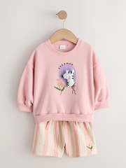 Light Pink Zebra Stripe Crew Neck Sweatshirt & Shorts Set (3mths-7yrs) - Image 4 of 8