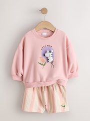 Light Pink Zebra Stripe Crew Neck Sweatshirt & Shorts Set (3mths-7yrs) - Image 5 of 8