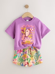 Violett/Tropenprint - Set mit Top und Shorts (3 Monate bis 7 Jahre) - Bild 7 von 10