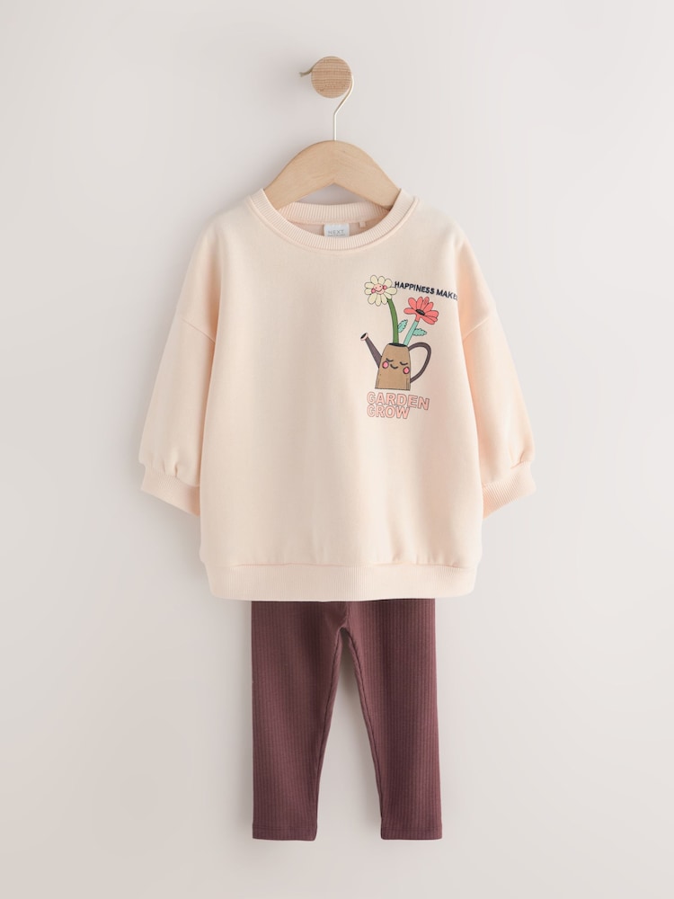 Cream Garden Graphic Sweatshirt and Leggings Set (3mths-7yrs) - Image 1 of 6