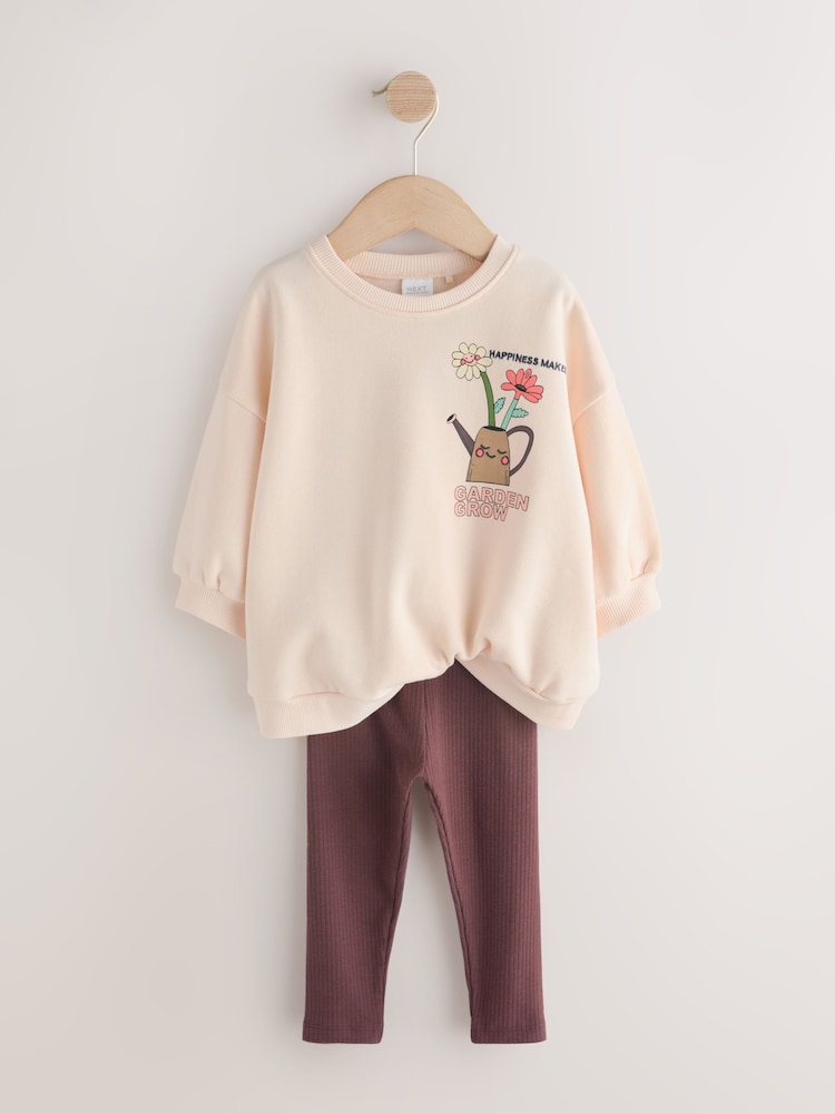 Cream Garden Graphic Sweatshirt and Leggings Set (3mths-7yrs) - Image 2 of 6