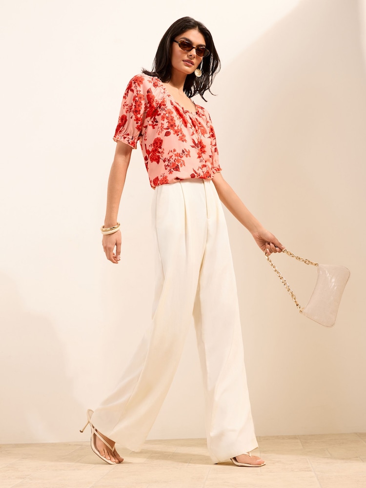 Friends Like These Red Floral Short Sleeve Button Front Blouse - Image 5 of 5 Friends Like These Red Floral Short Sleeve Button Front Blouse - Image 5 of 5