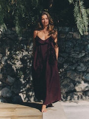 The Set 2 Pack Ruffle Trim Strappy Maxi Dresses Black/Burgundy Red - Image 1 of 8
