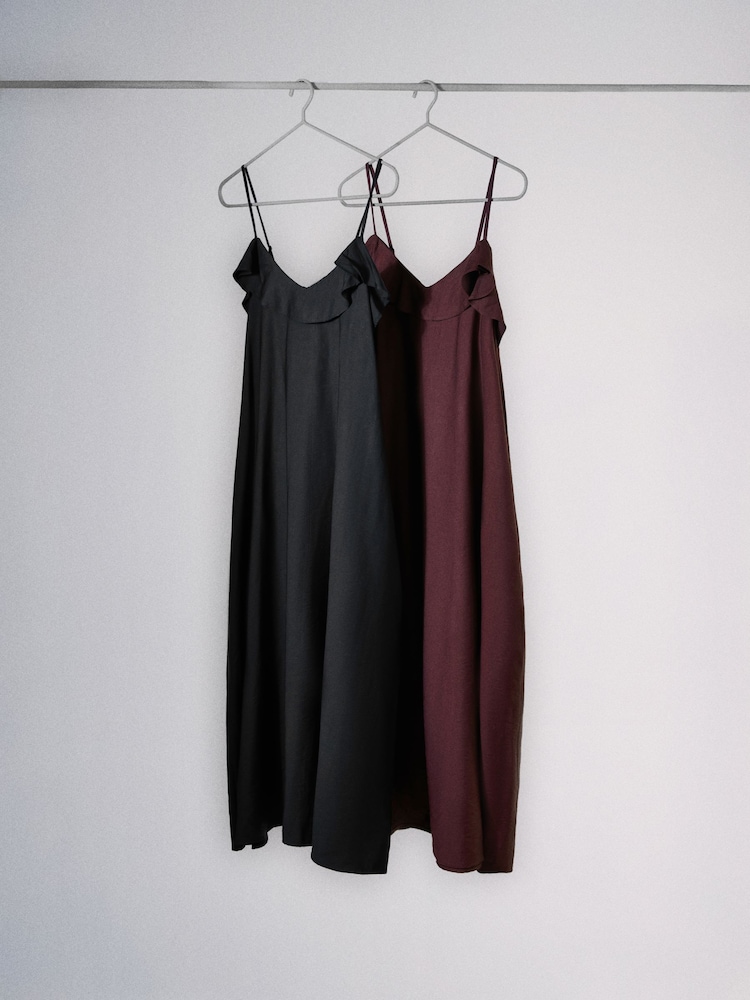 The Set 2 Pack Ruffle Trim Strappy Maxi Dresses Black/Burgundy Red - Image 2 of 8