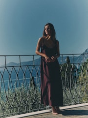 The Set 2 Pack Ruffle Trim Strappy Maxi Dresses Black/Burgundy Red - Image 3 of 8