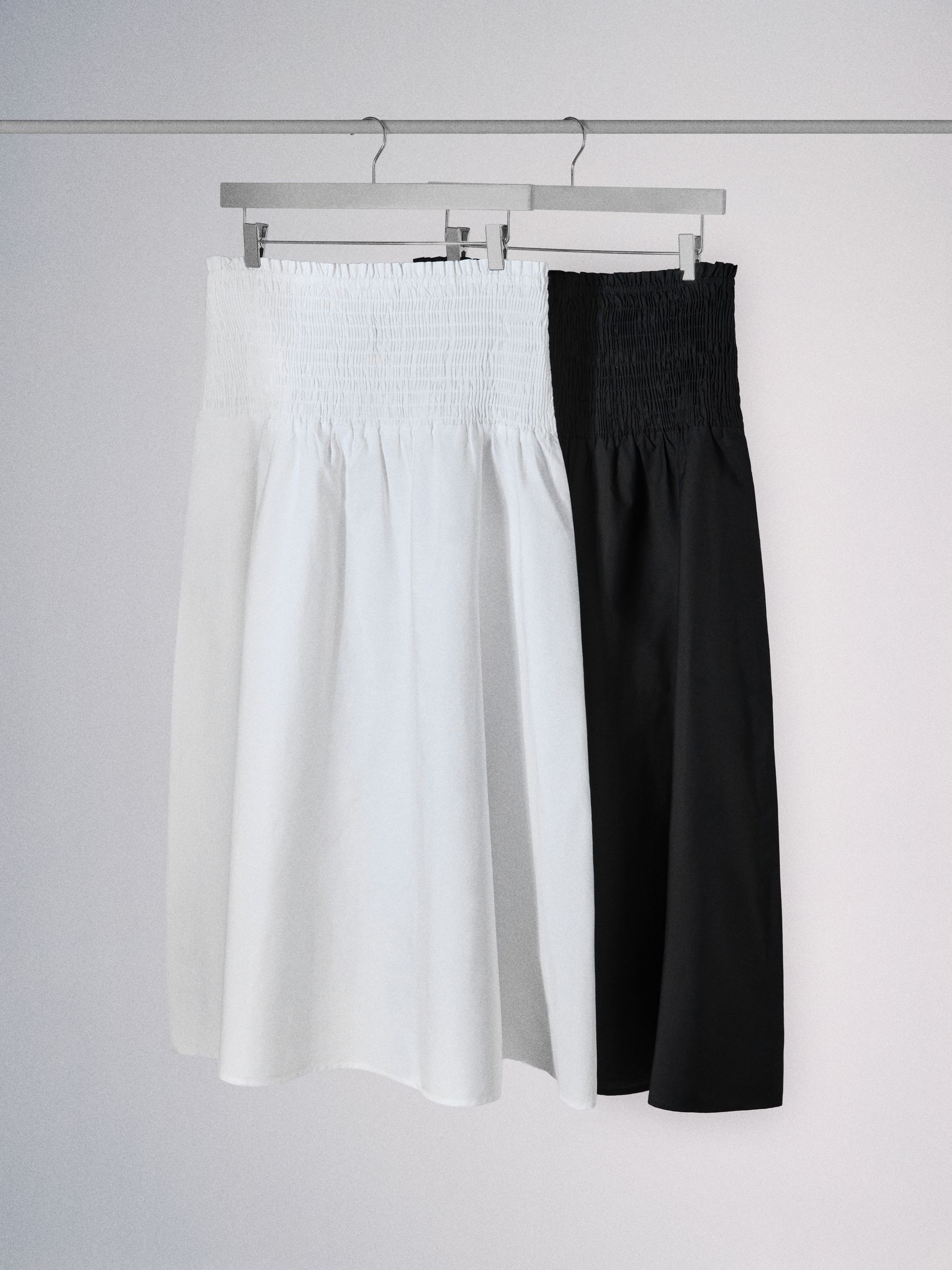 Buy The Set 2 Pack Cotton Shirred Waist Midi Skirts Black/White from the Next UK online shop