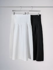 The Set 2 Pack Cotton Shirred Waist Midi Skirts Black/White - Image 2 of 9