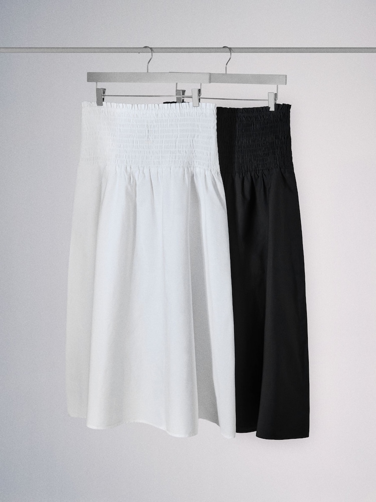 The Set 2 Pack Cotton Shirred Waist Midi Skirts Black/White - Image 2 of 9