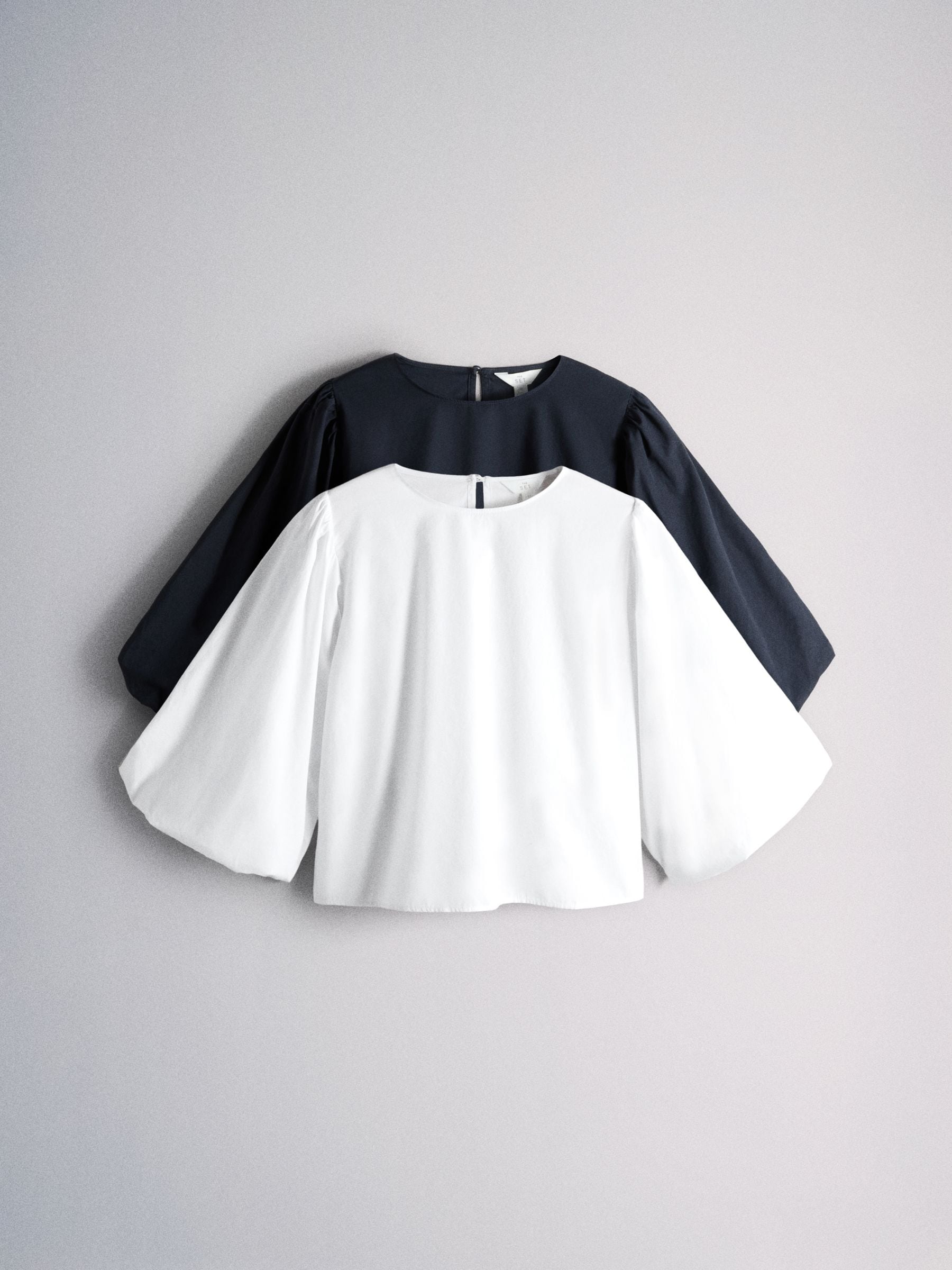 Buy The Set 2 Pack Cotton Puff Sleeve Tops Navy Blue/White from
