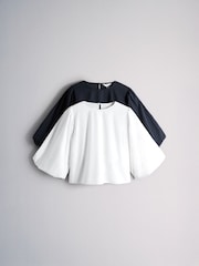 The Set 2 Pack Cotton Puff Sleeve Tops Navy Blue/White - Image 1 of 5
